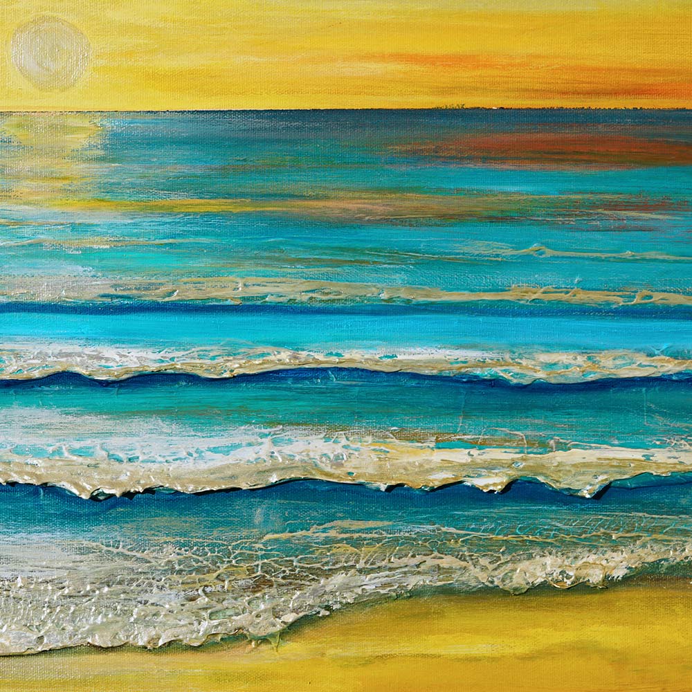 Detailed close-up of golden lit waves