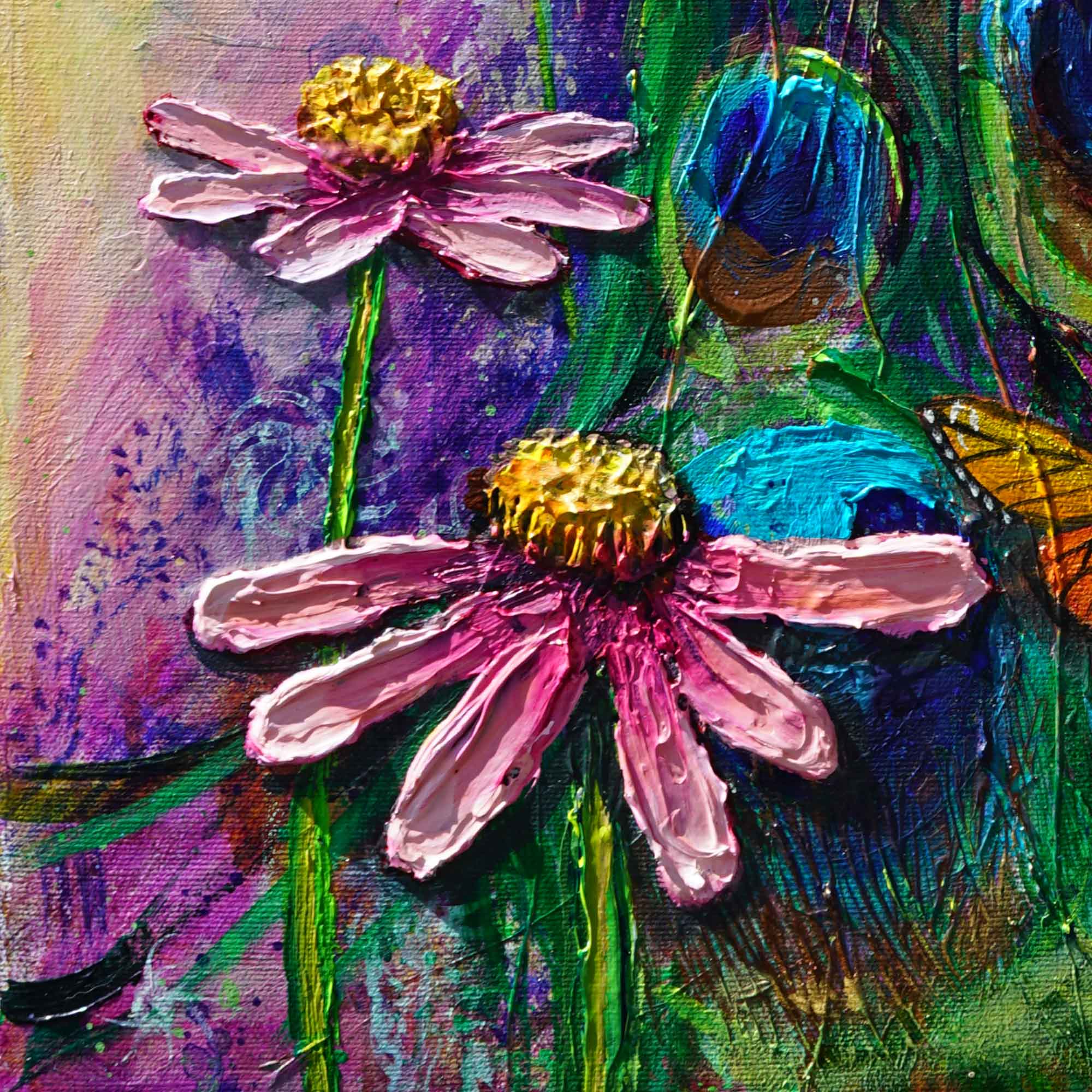 “Peacock’s Secret Garden” - Original Oil mixed media Painting
