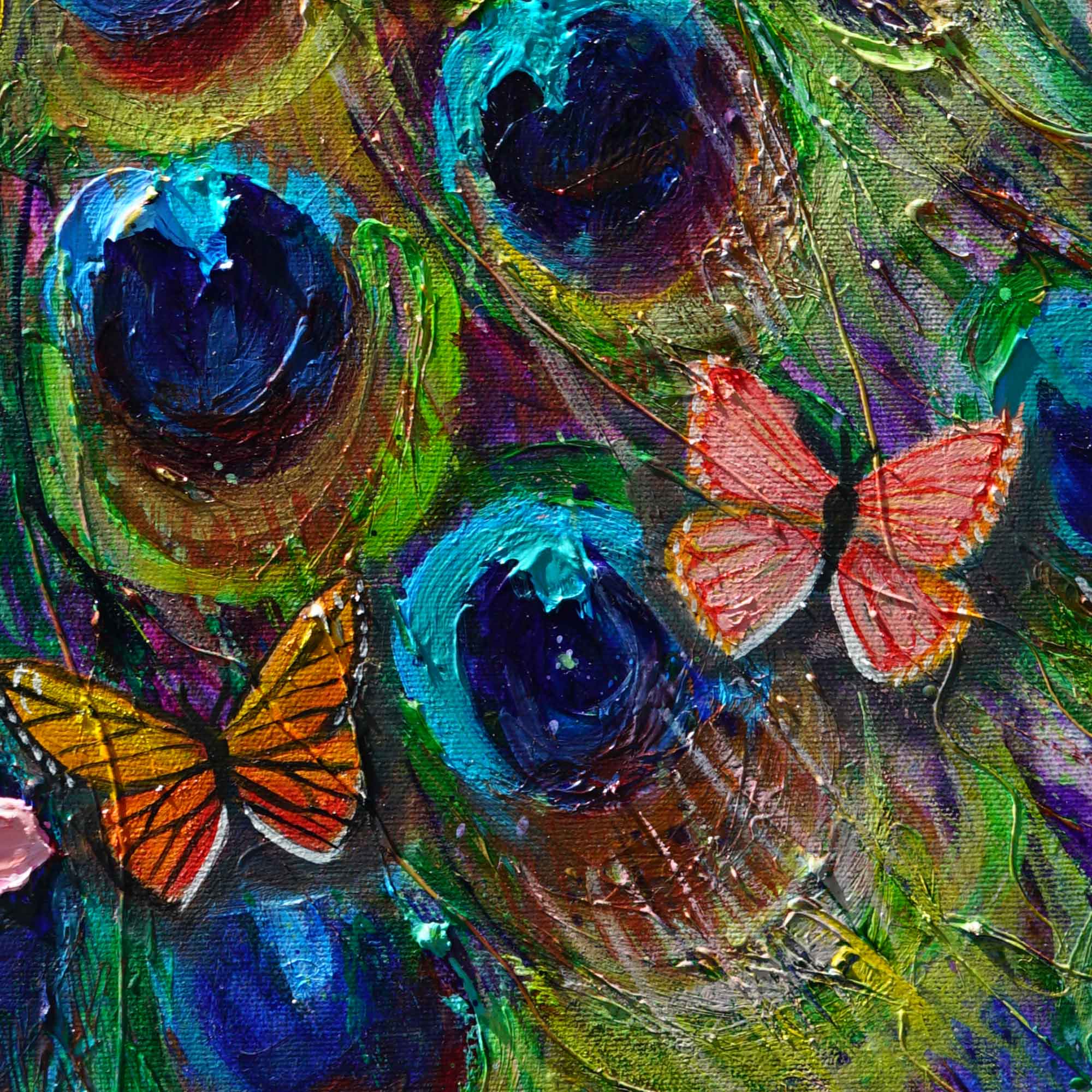 “Peacock’s Secret Garden” - Original Oil mixed media Painting