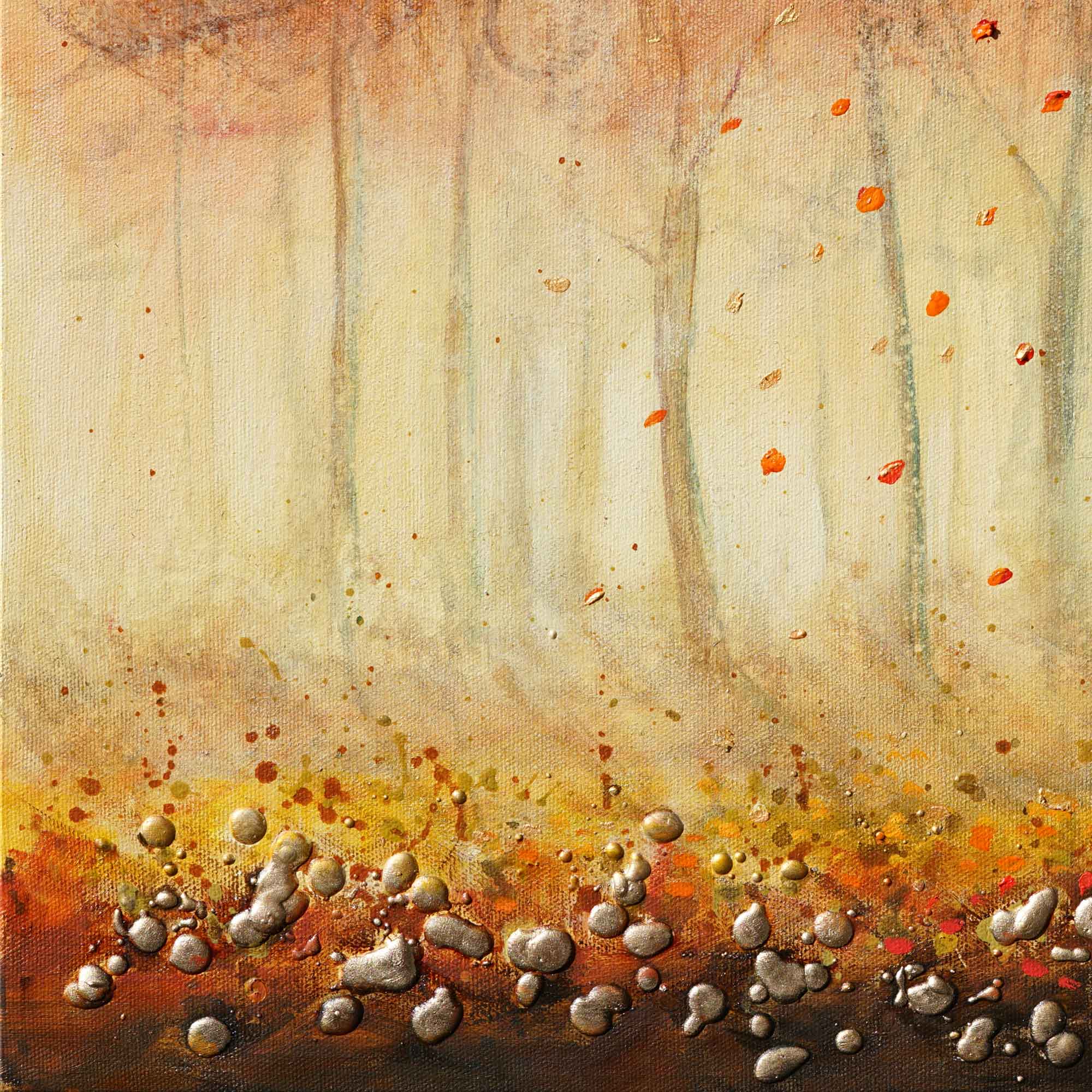 Abstract painting with earthy tones and textured elements