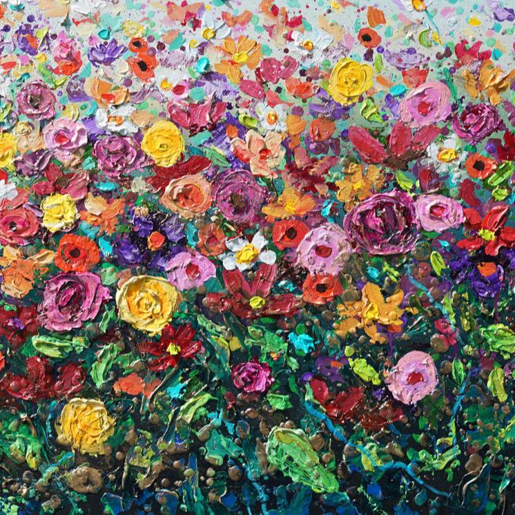Bloom of Flowers detail - Intricate impasto textures