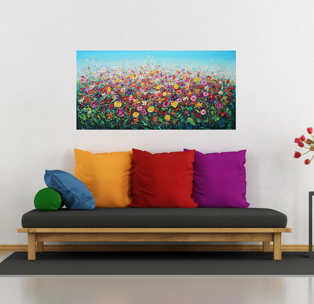 Bloom of Flowers artwork above sofa