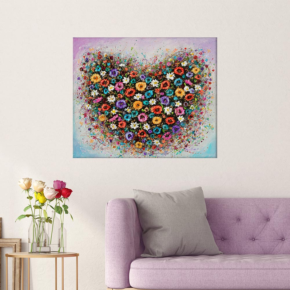 Blooming Gratitude painting hanging in pink room