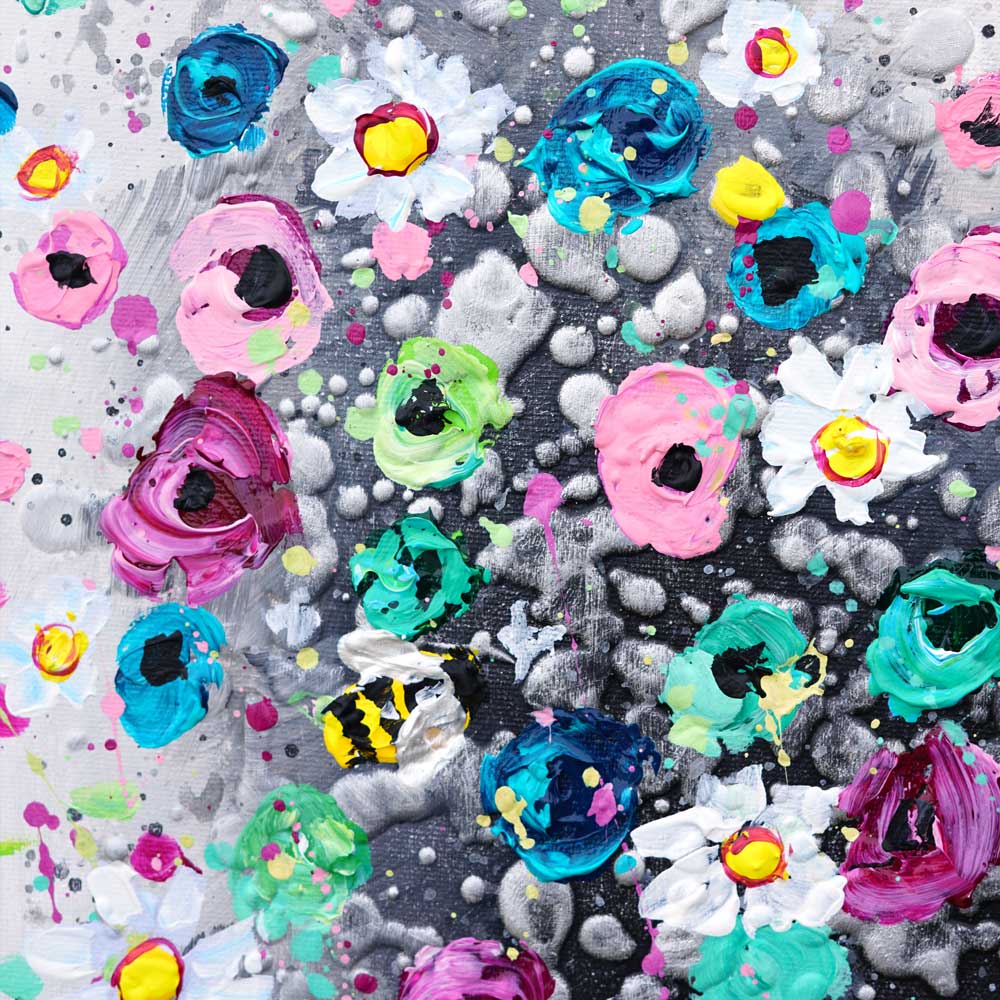 Blossoming Whirlwind close-up - Intricate details of swirling flower petals in Amanda Dagg's painting