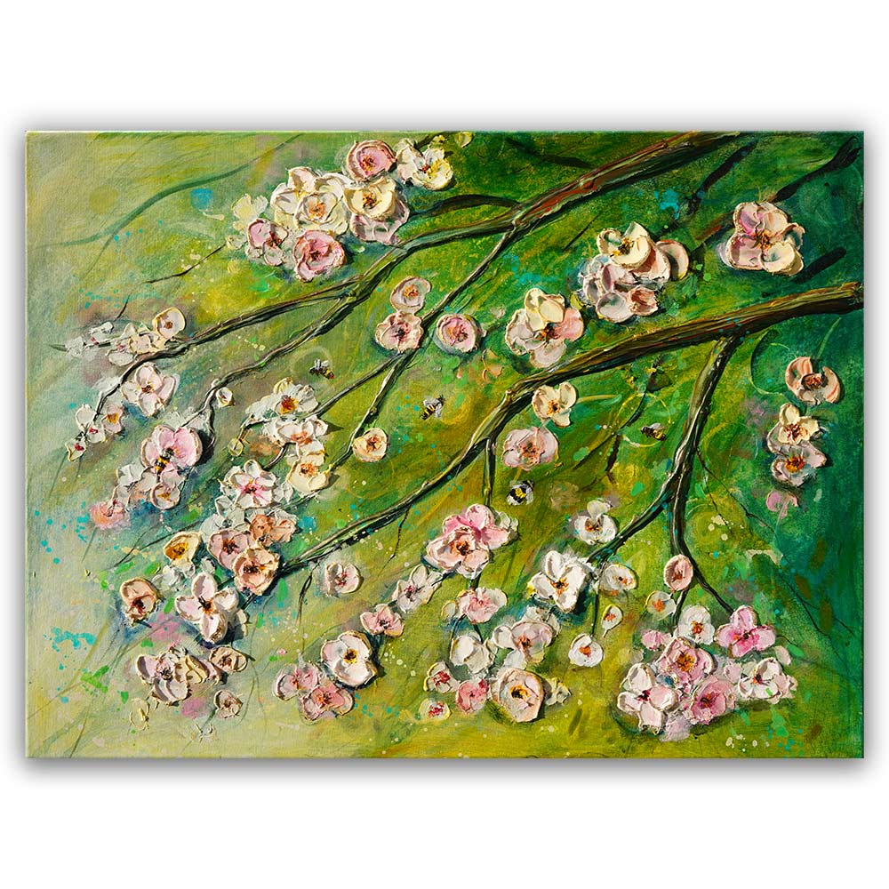 Vibrant impressionist painting of cherry blossoms in full bloom
