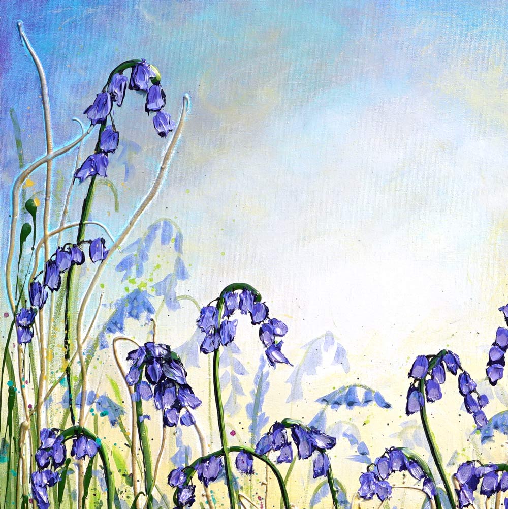 Bluebell Dance close-up - Intricate impasto technique on delicate bluebell petals