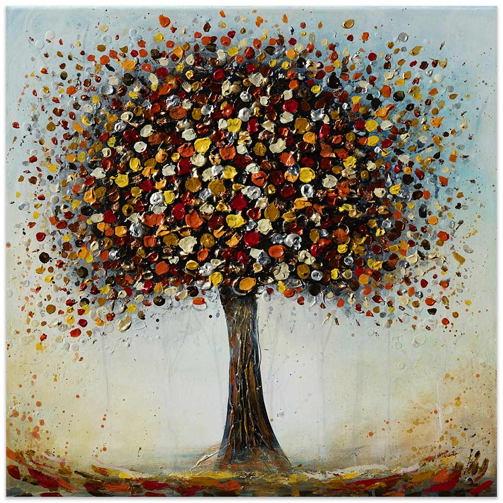 Vibrant dotted tree autumn painting