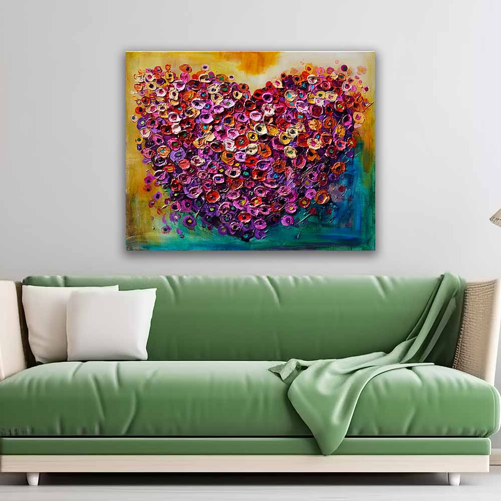 "Heart's Garden" - Original Painting - room sofa