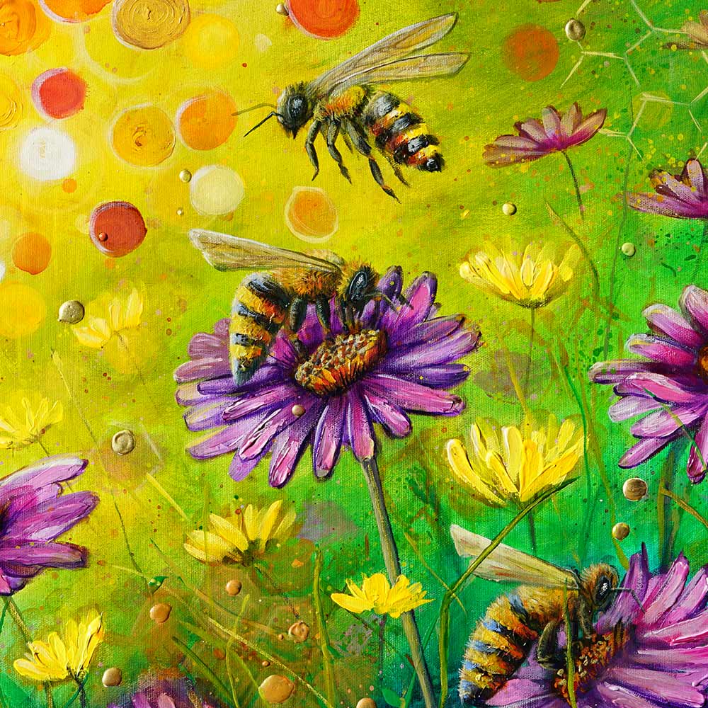 Detailed honeybee in oil painting