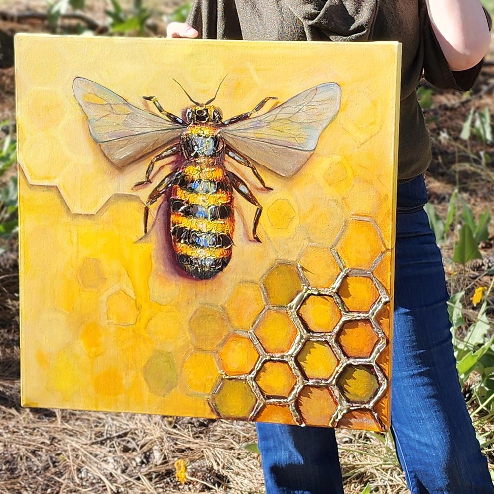Honeycomb's Architect Original Oil & Mixed Media Bee Painting