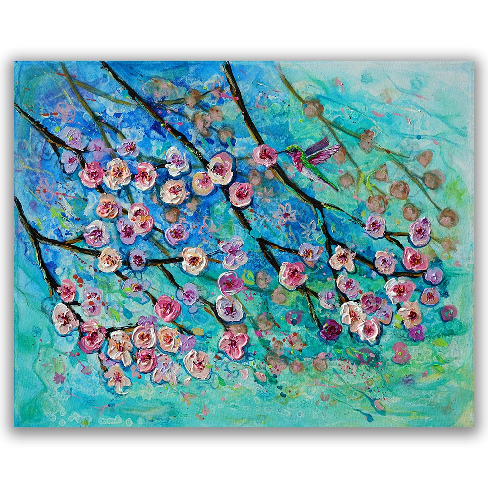 Hummingbird Blossom Dance hanging on wall