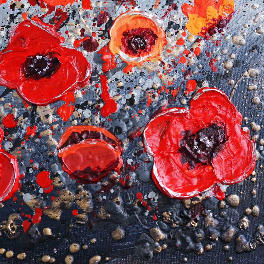 Brushstroke detail of red poppies