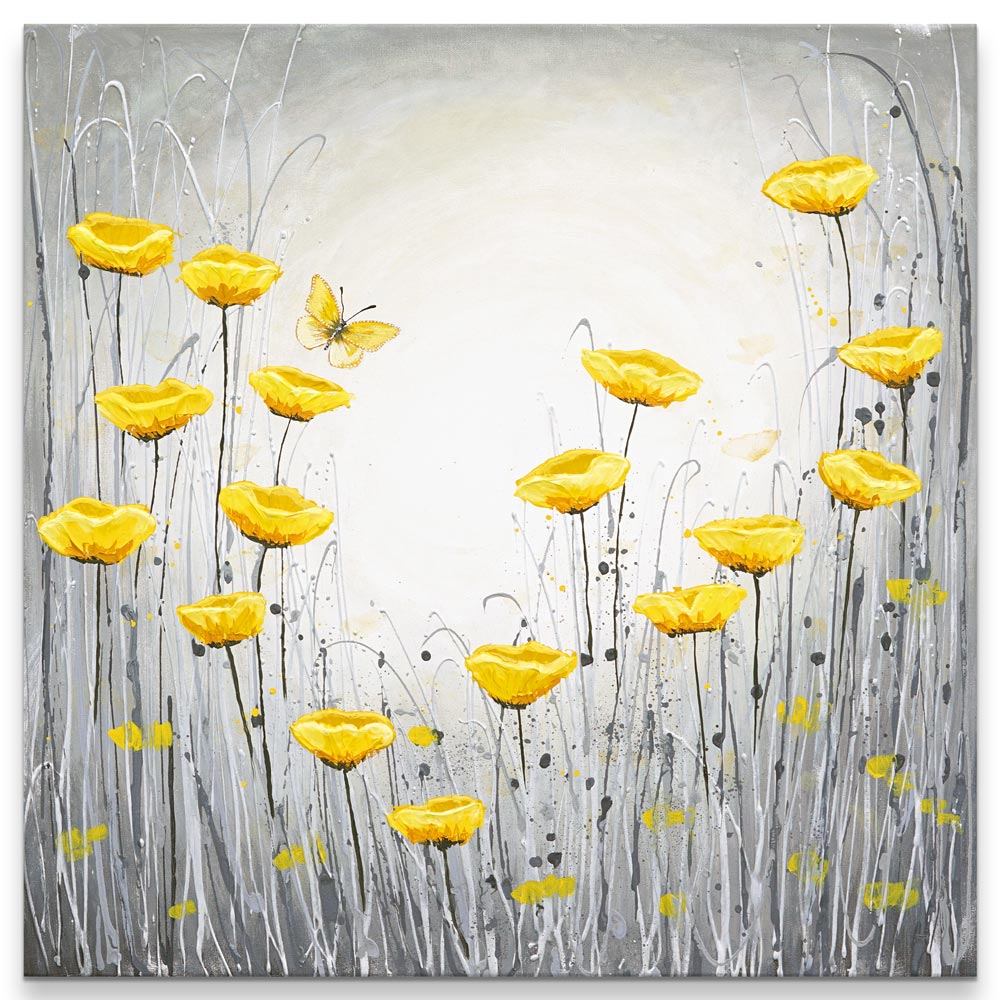 Rise in Joy: Yellow poppies, butterfly