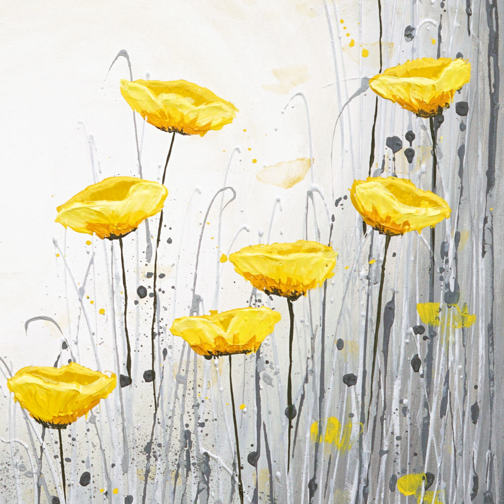 Textured yellow poppy painting