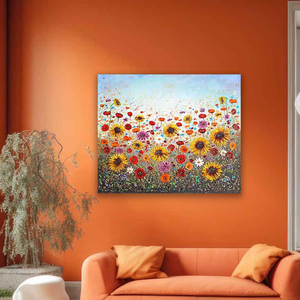 Textured wildflower art in orange
