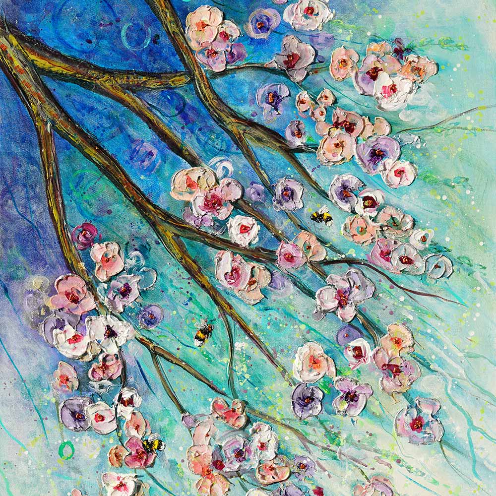 Spring Wish Cherry Blossom Acrylic Painting impasto