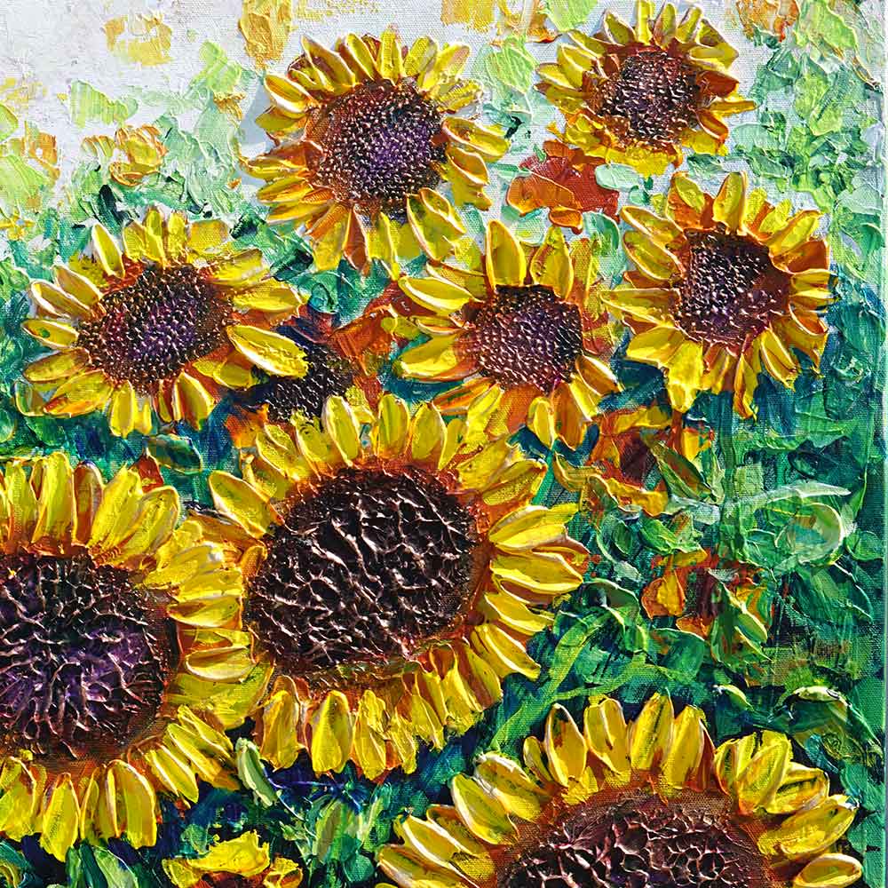 Bold brushstrokes in sunflower painting