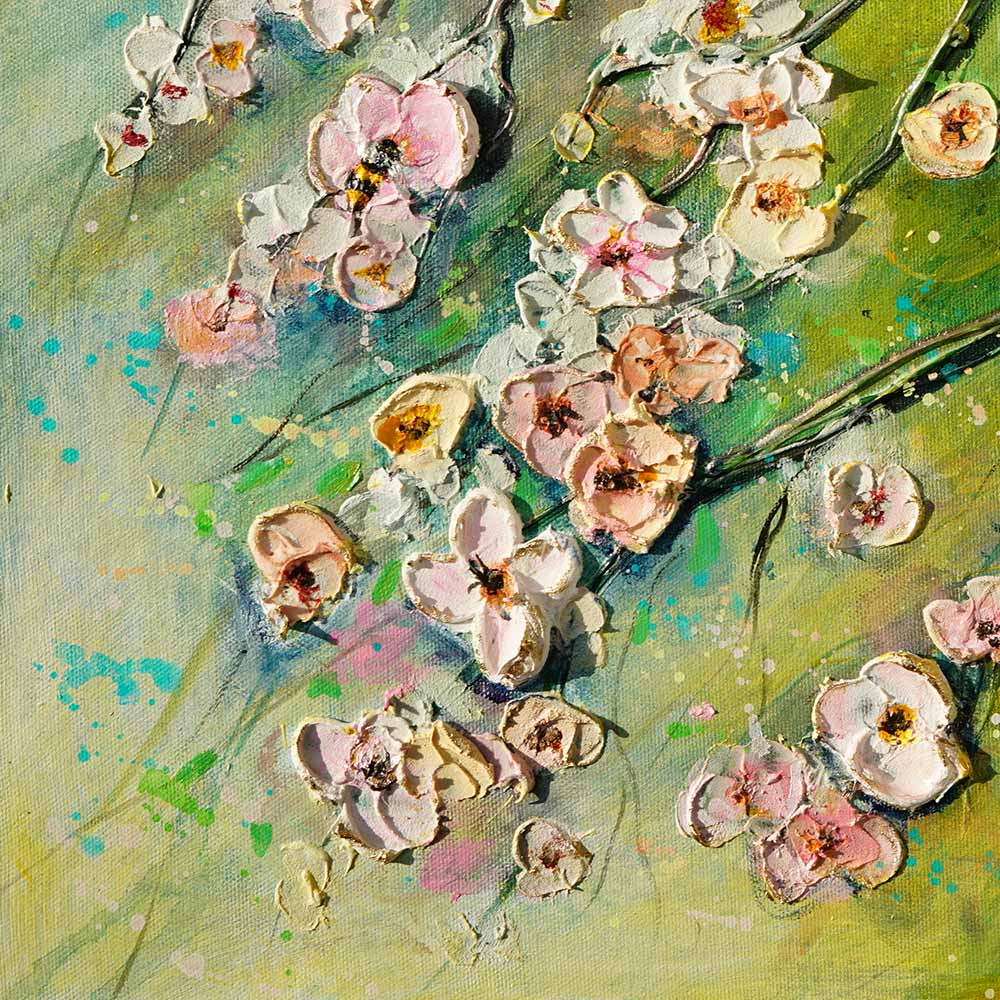 Detailed view of the painting's background,