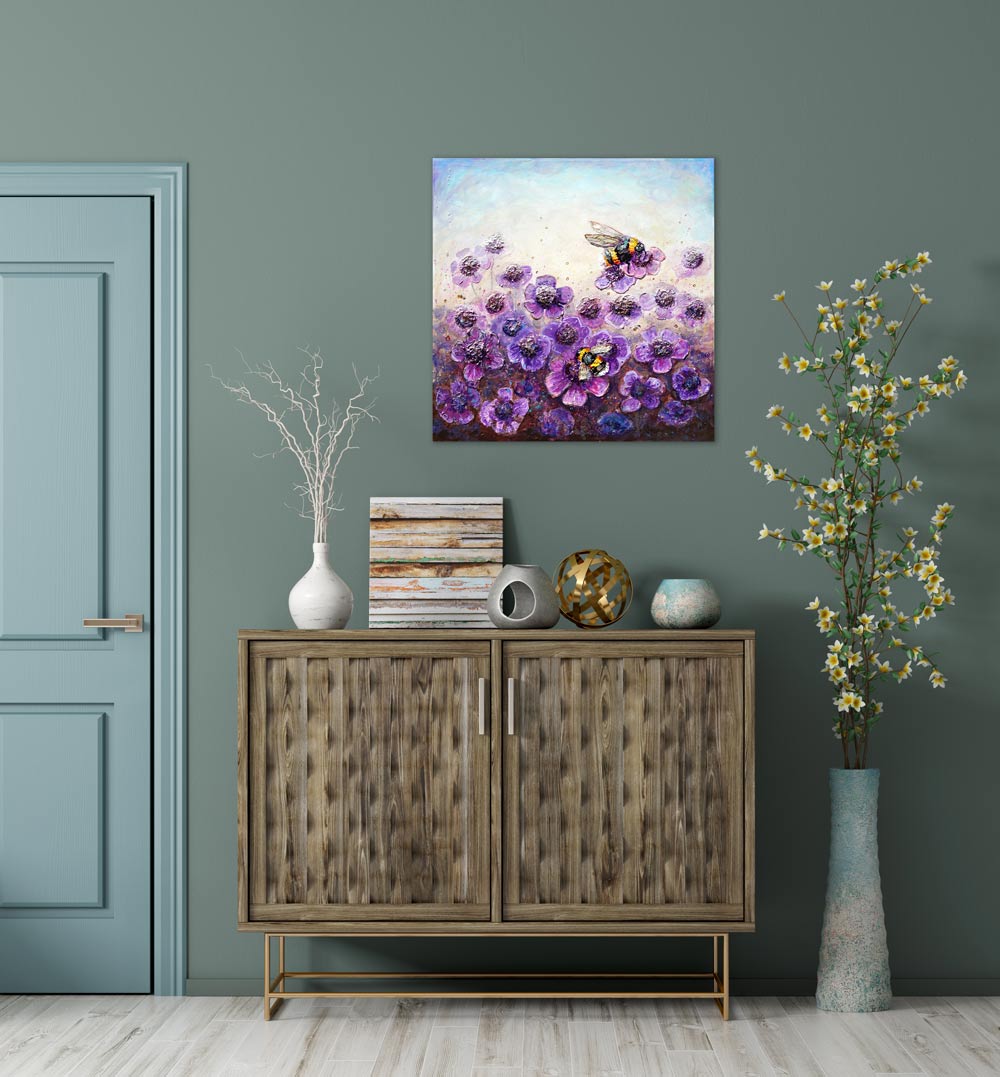 Bee painting in blue room