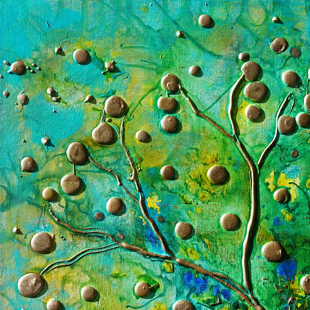 Transformation original painting close up gold droplets
