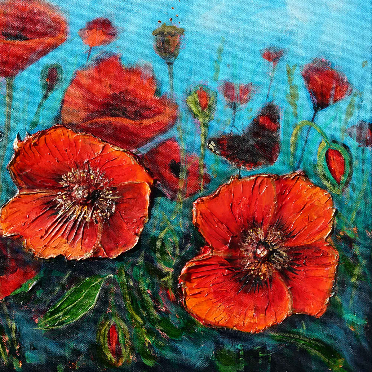Scarlet Poppies | Original Oil Mixed Media Painting