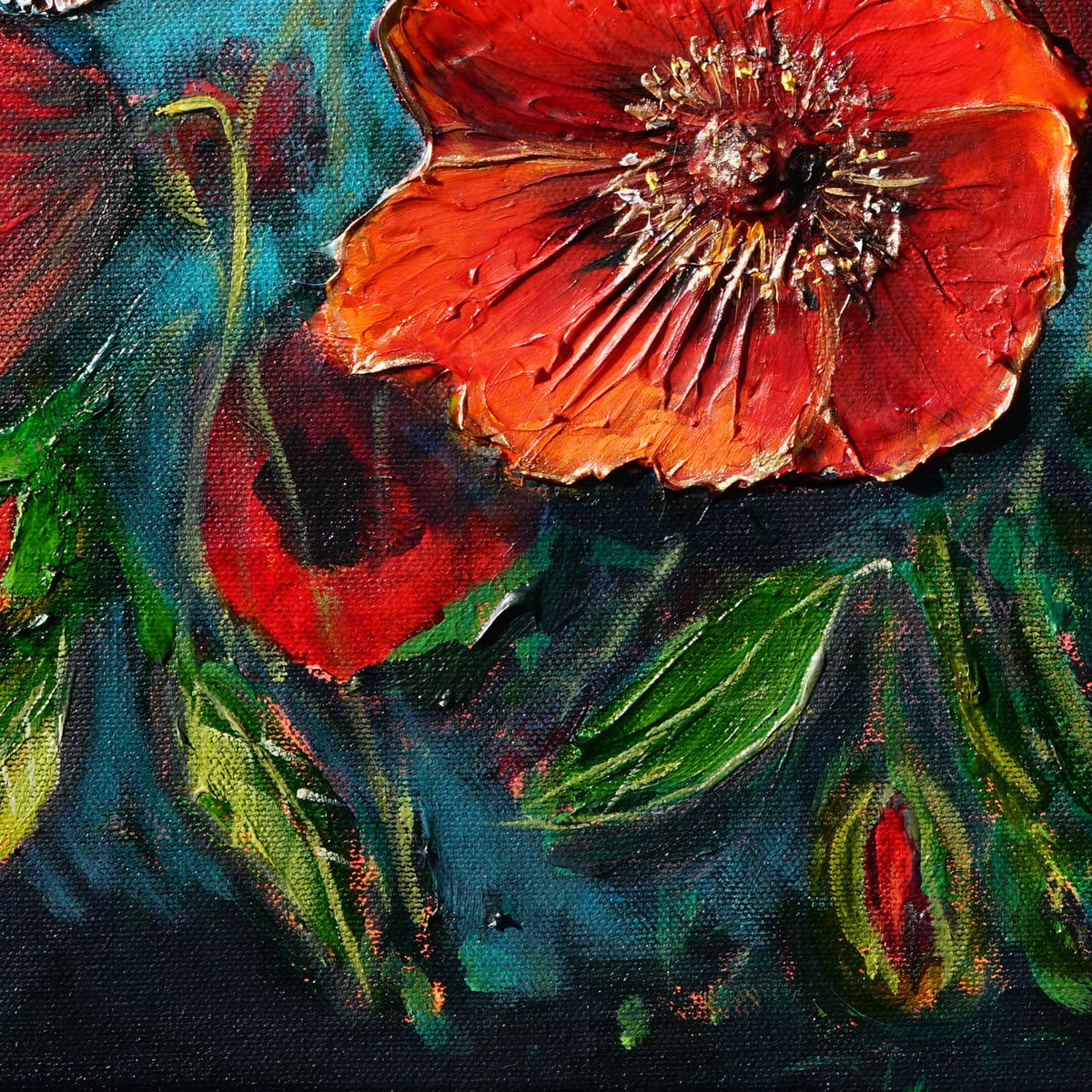 Scarlet Poppies | Original Oil Mixed Media Painting