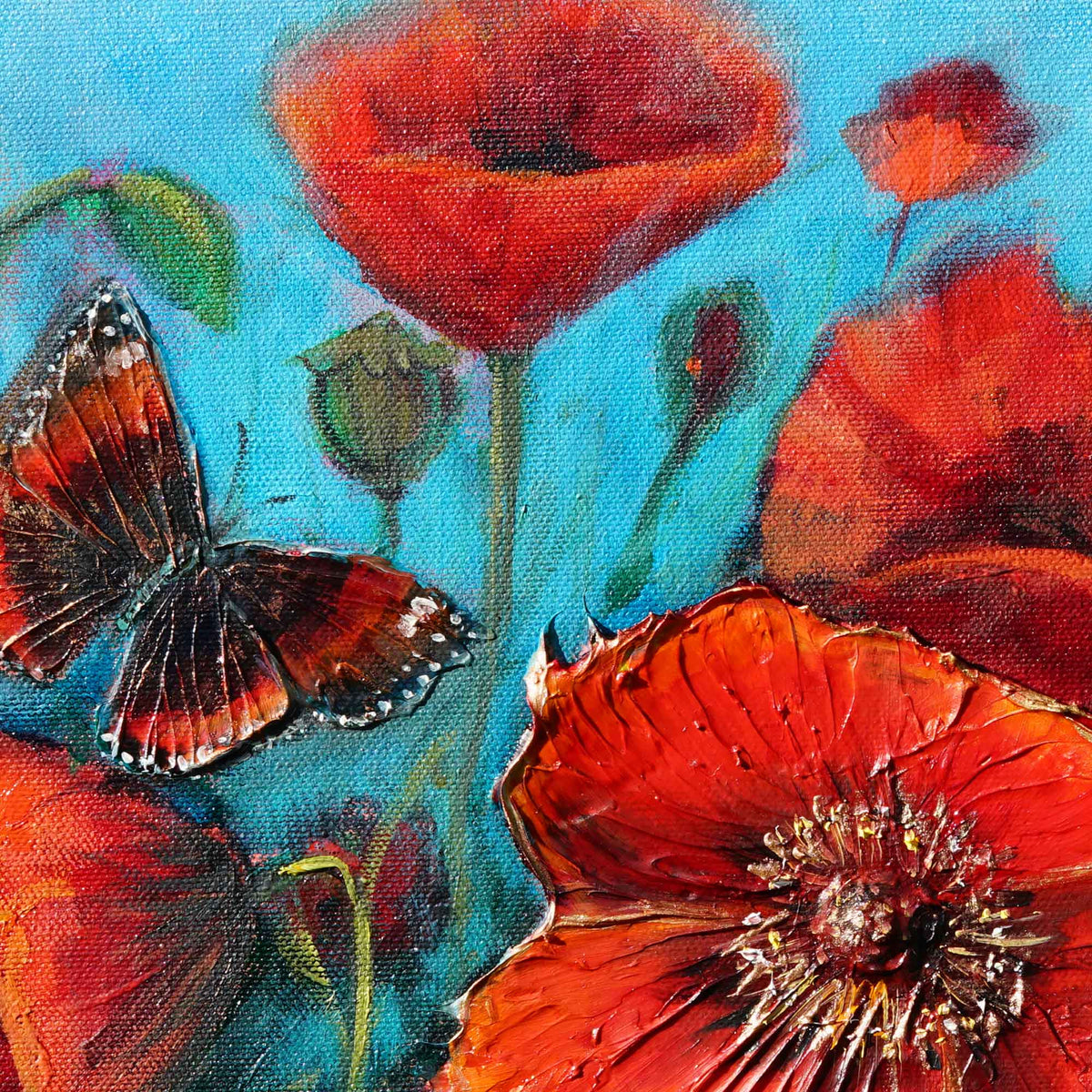 Scarlet Poppies | Original Oil Mixed Media Painting