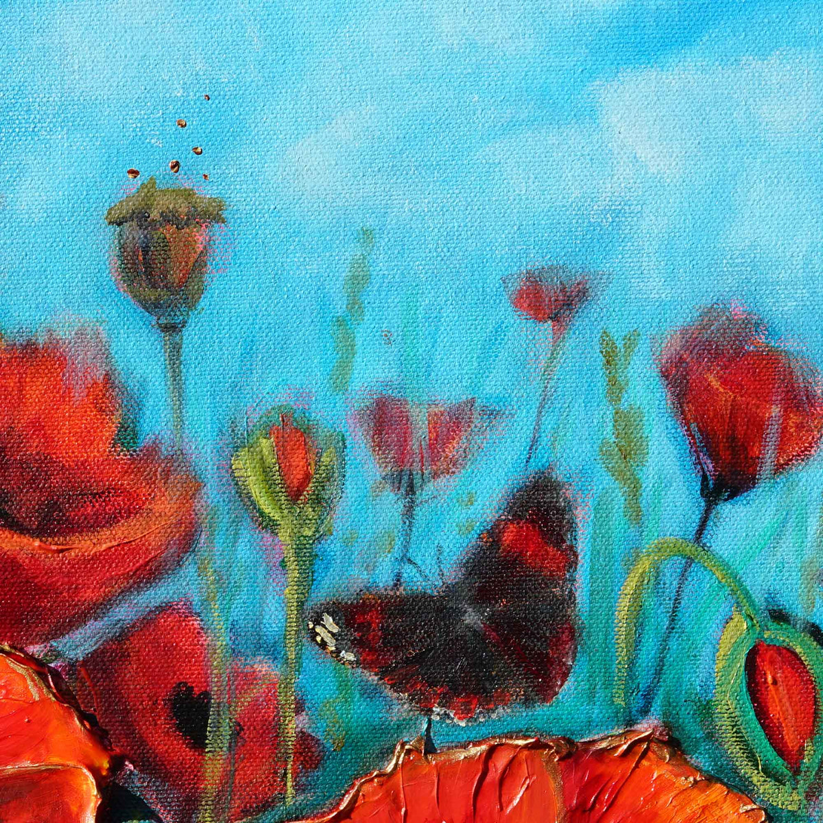 Scarlet Poppies | Original Oil Mixed Media Painting