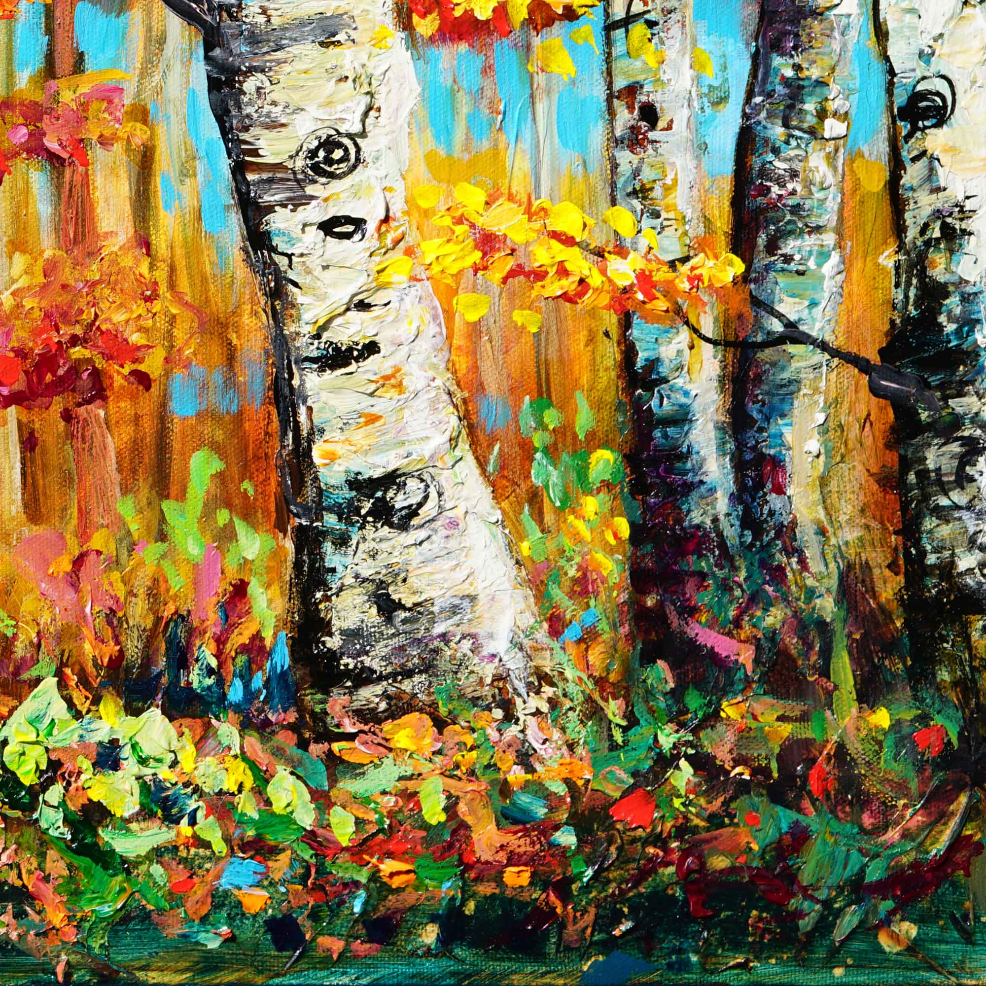 Colorful abstract painting of trees and foliage