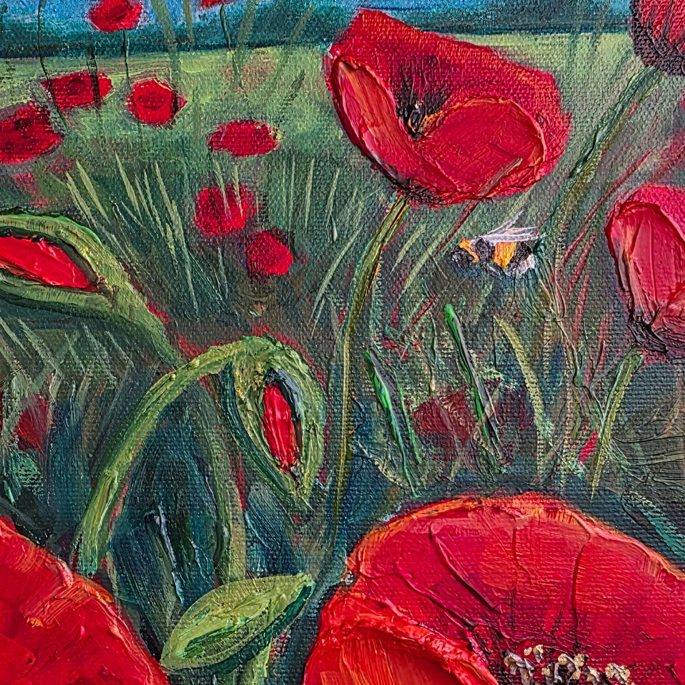 "Poppies & Bee" - Original Oil Painting  🔴 SOLD