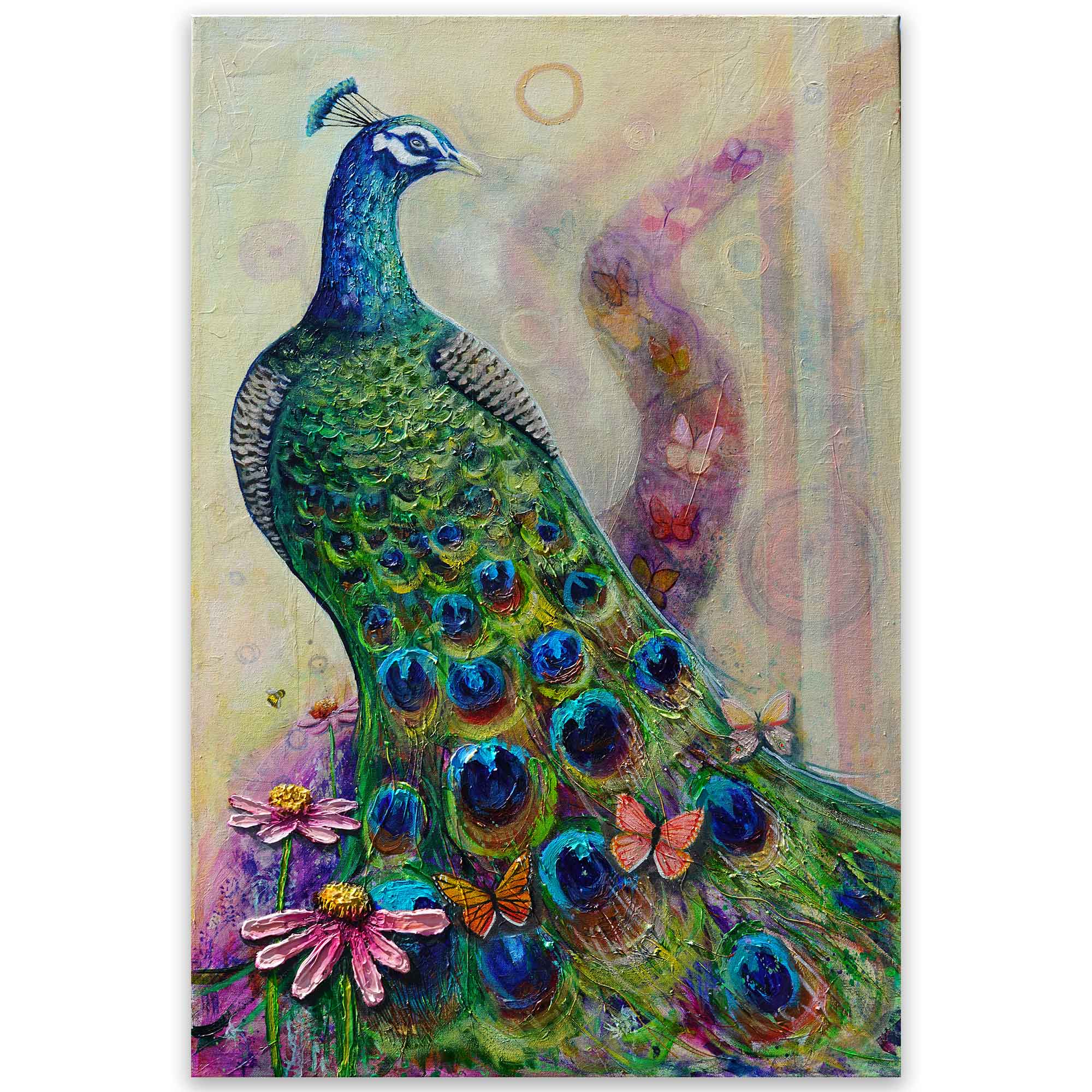 “Peacock’s Secret Garden” - Original Oil mixed media Painting