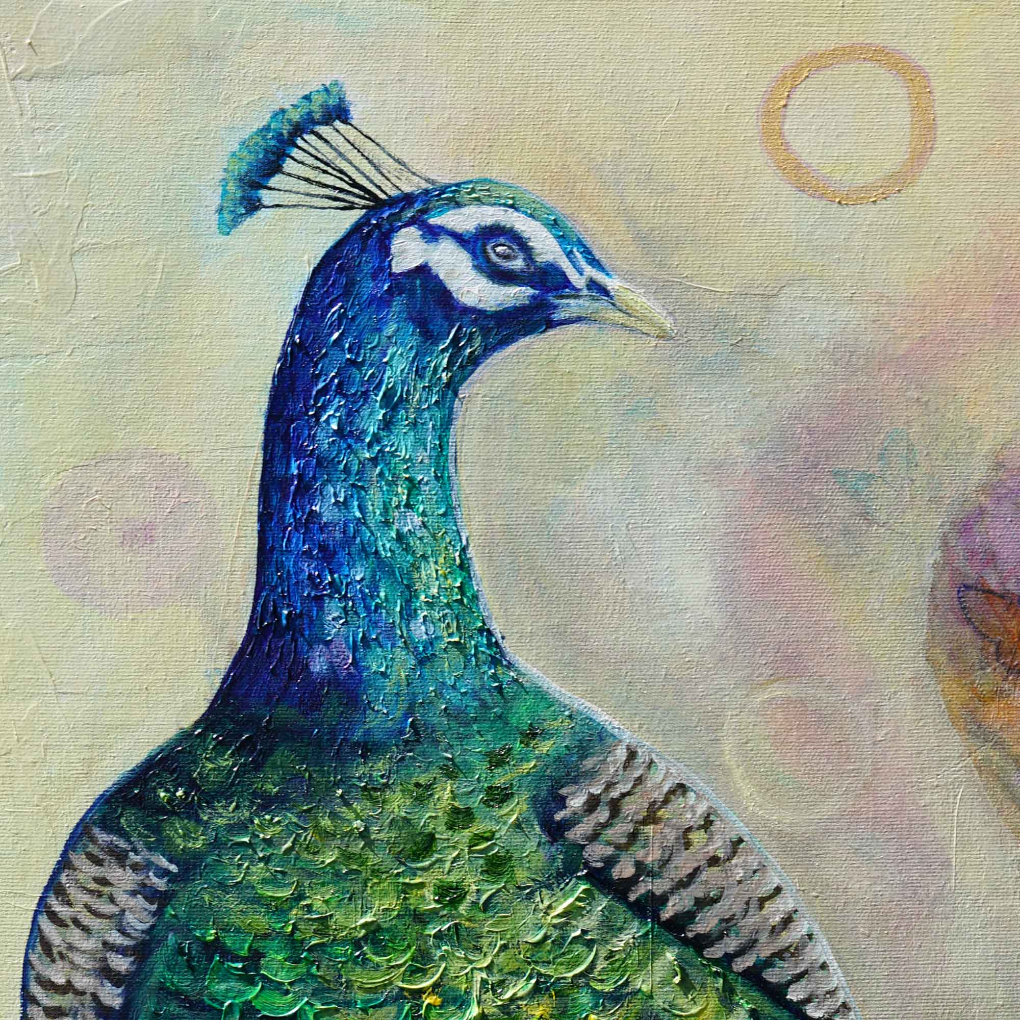 “Peacock’s Secret Garden” - Original Oil mixed media Painting