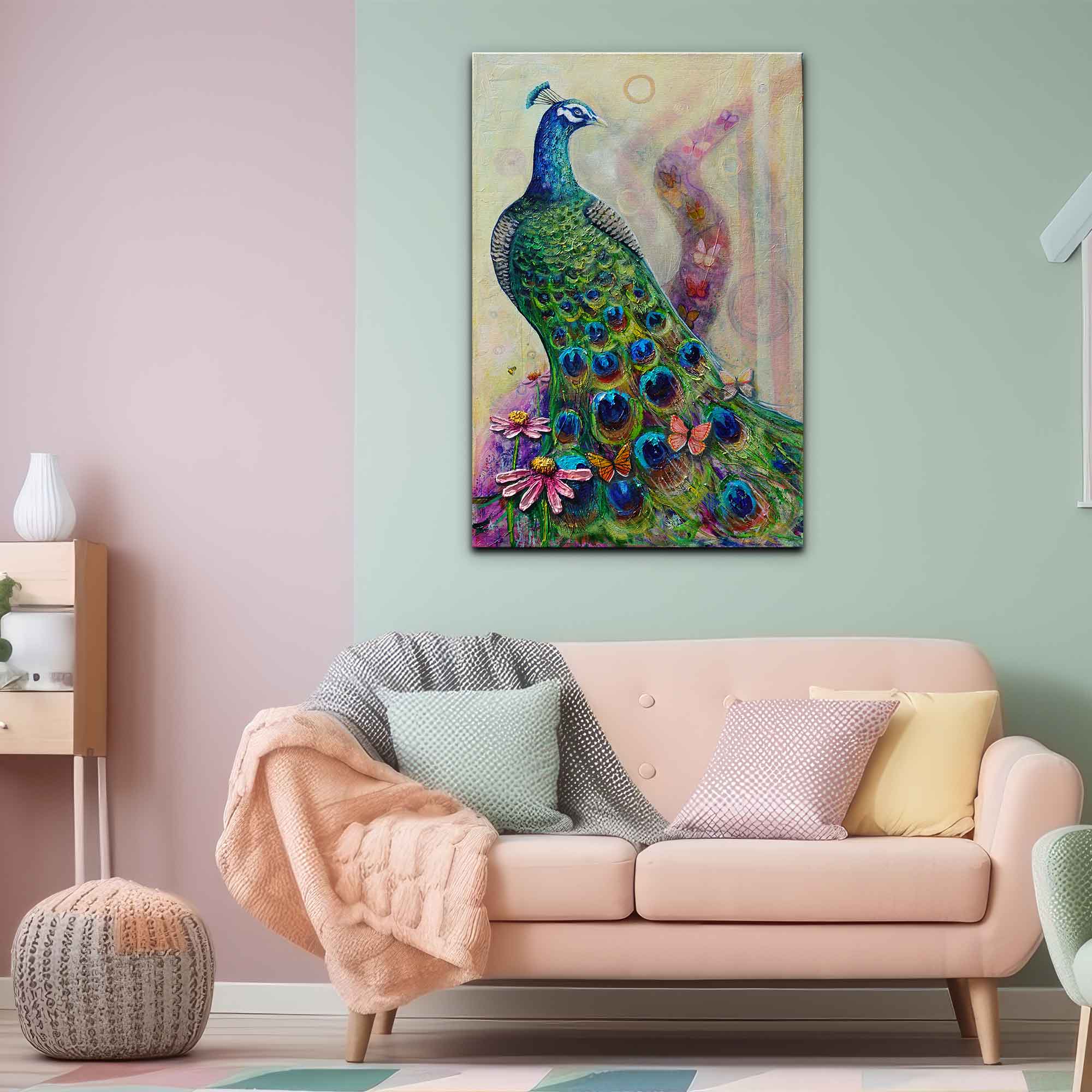 “Peacock’s Secret Garden” - Original Oil mixed media Painting