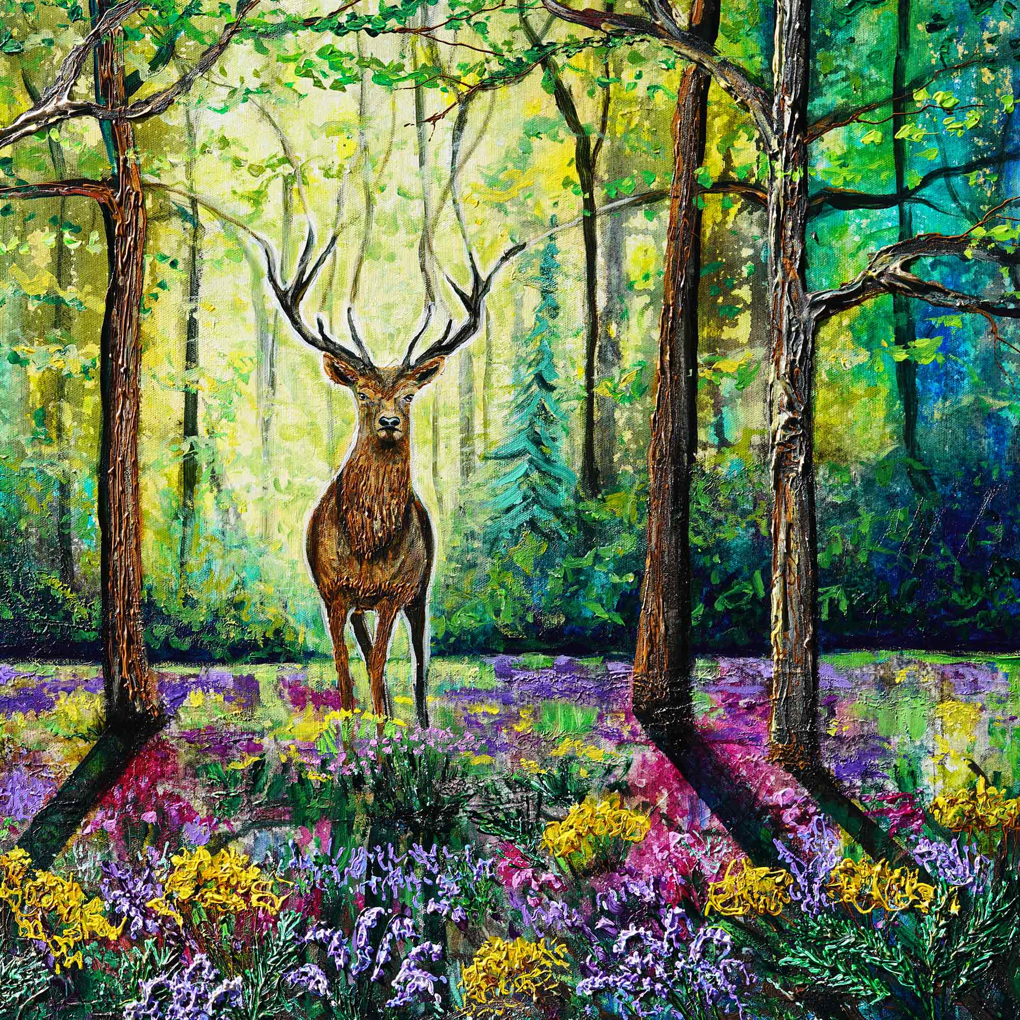 Forest Majesty – Original Acrylic Stag Painting on Canvas (30x24")