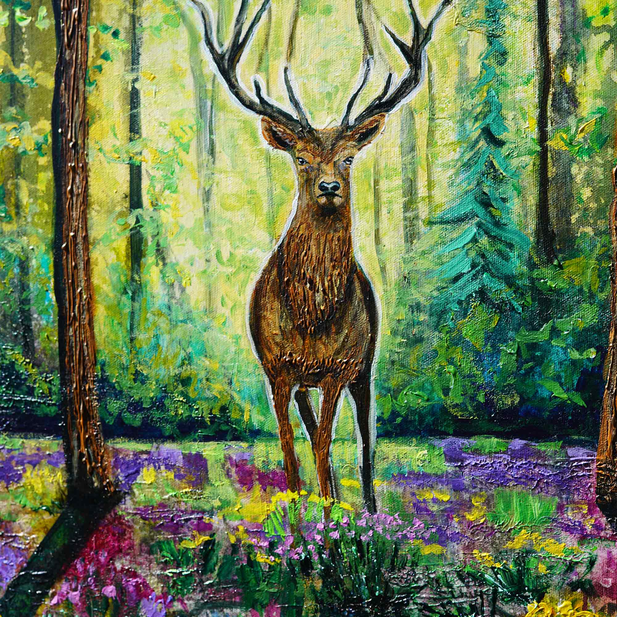 Forest Majesty – Original Acrylic Stag Painting on Canvas (30x24")
