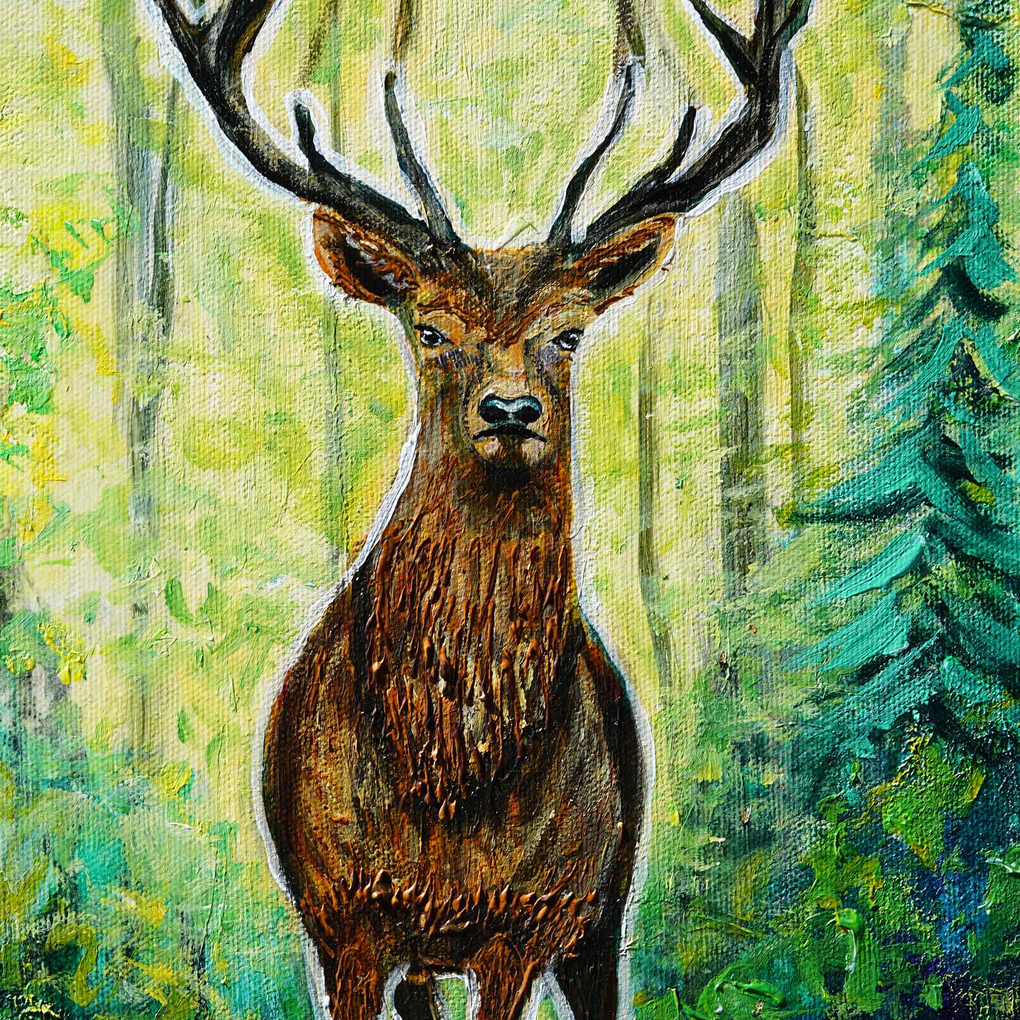 Forest Majesty – Original Acrylic Stag Painting on Canvas (30x24")