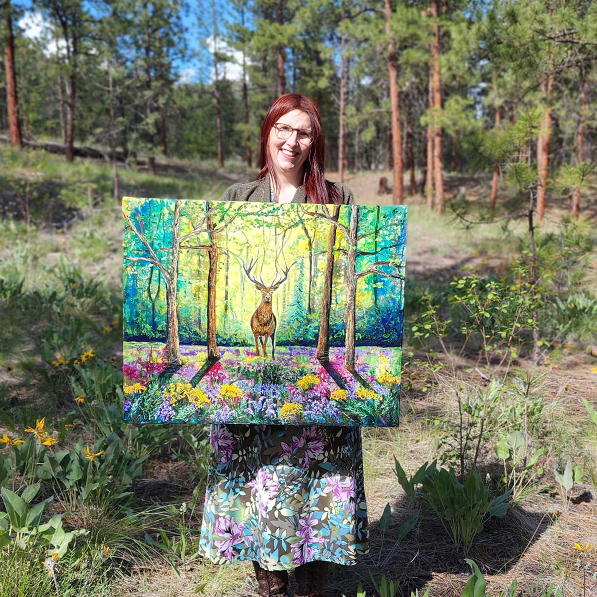 Forest Majesty – Original Acrylic Stag Painting on Canvas (30x24")