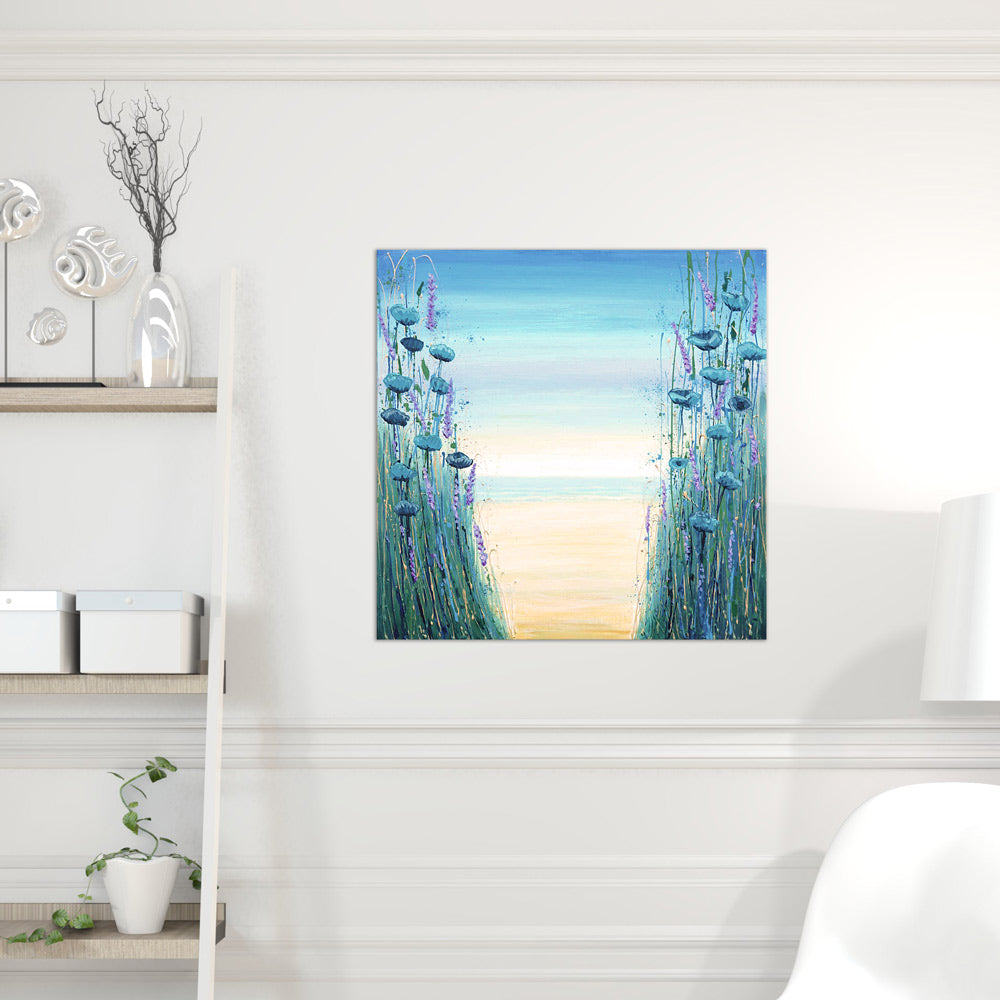 Beach Flowers by Amanda Dagg in living room setting - Coastal artwork enhancing interior decor - 2221