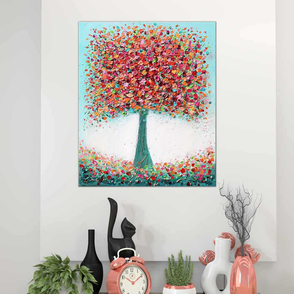 Beautiful Blossom painting in home office - Amanda Dagg's acrylic art creating inspiring work environment