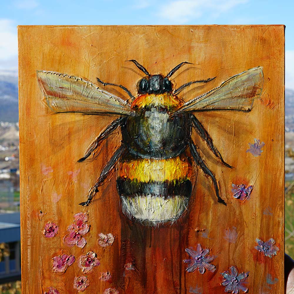 Blossom and Buzz by Amanda Dagg in outdoor setting - Bumblebee painting 