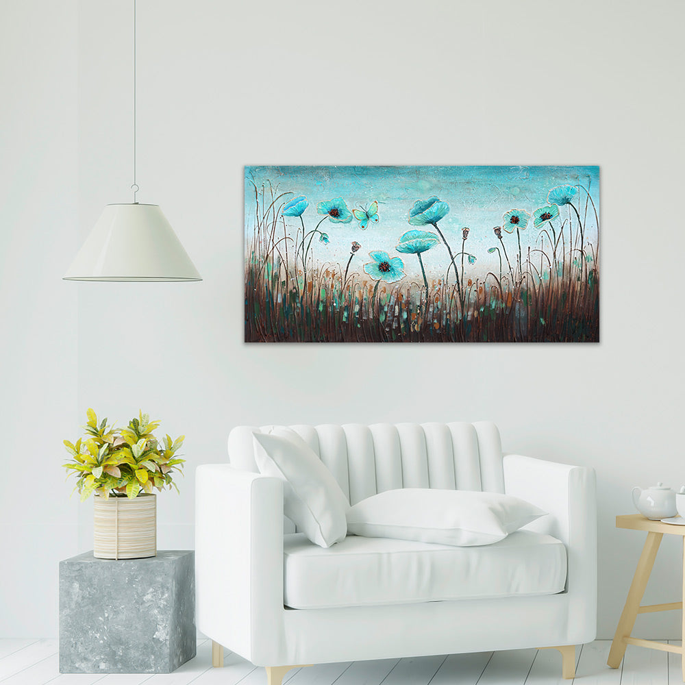 Blue Blooms in the Breeze painting above chair