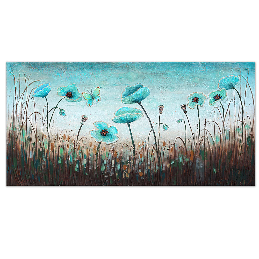 Blue Blooms in the Breeze by Amanda Dagg - Textured impasto painting of delicate blue flowers