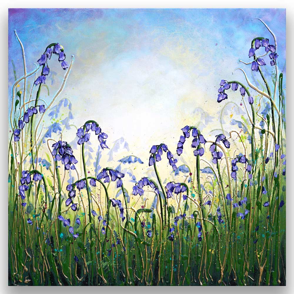 Bluebell Dance by Amanda Dagg - Textured impasto painting of bluebells