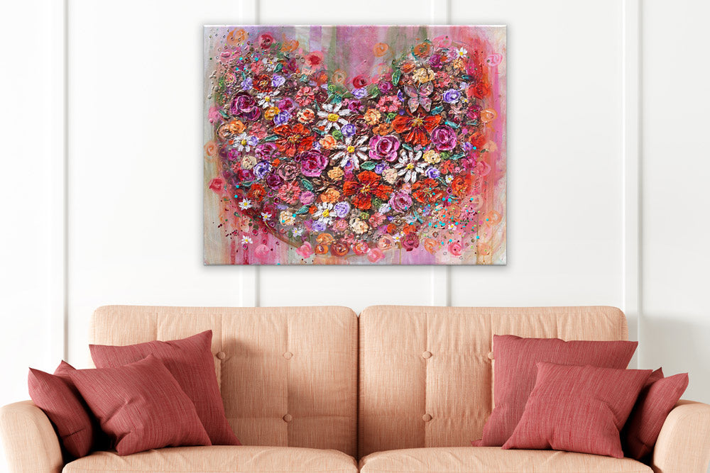 Butterfly Heart painting above sofa