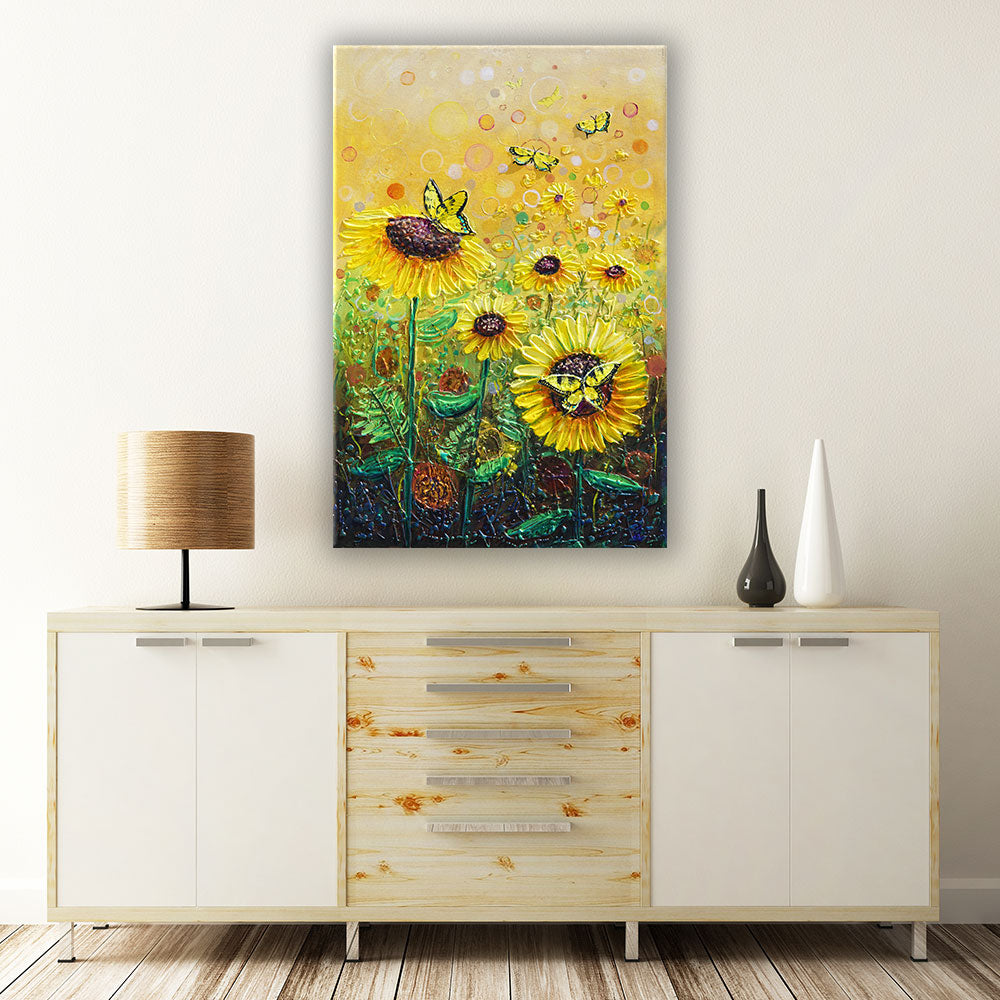 Dancing Swallowtails on sideboard: Amanda Dagg's summer acrylic painting