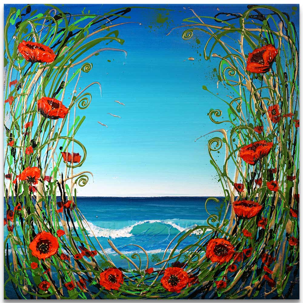 Enchanted Seascape with red poppies