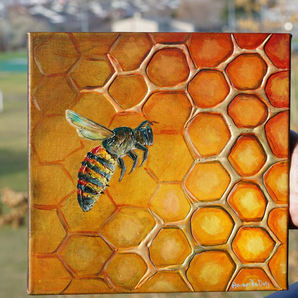 Honey Harmony: Bee on golden honeycomb