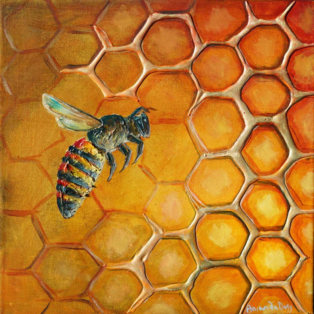 Detailed honeybee oil painting