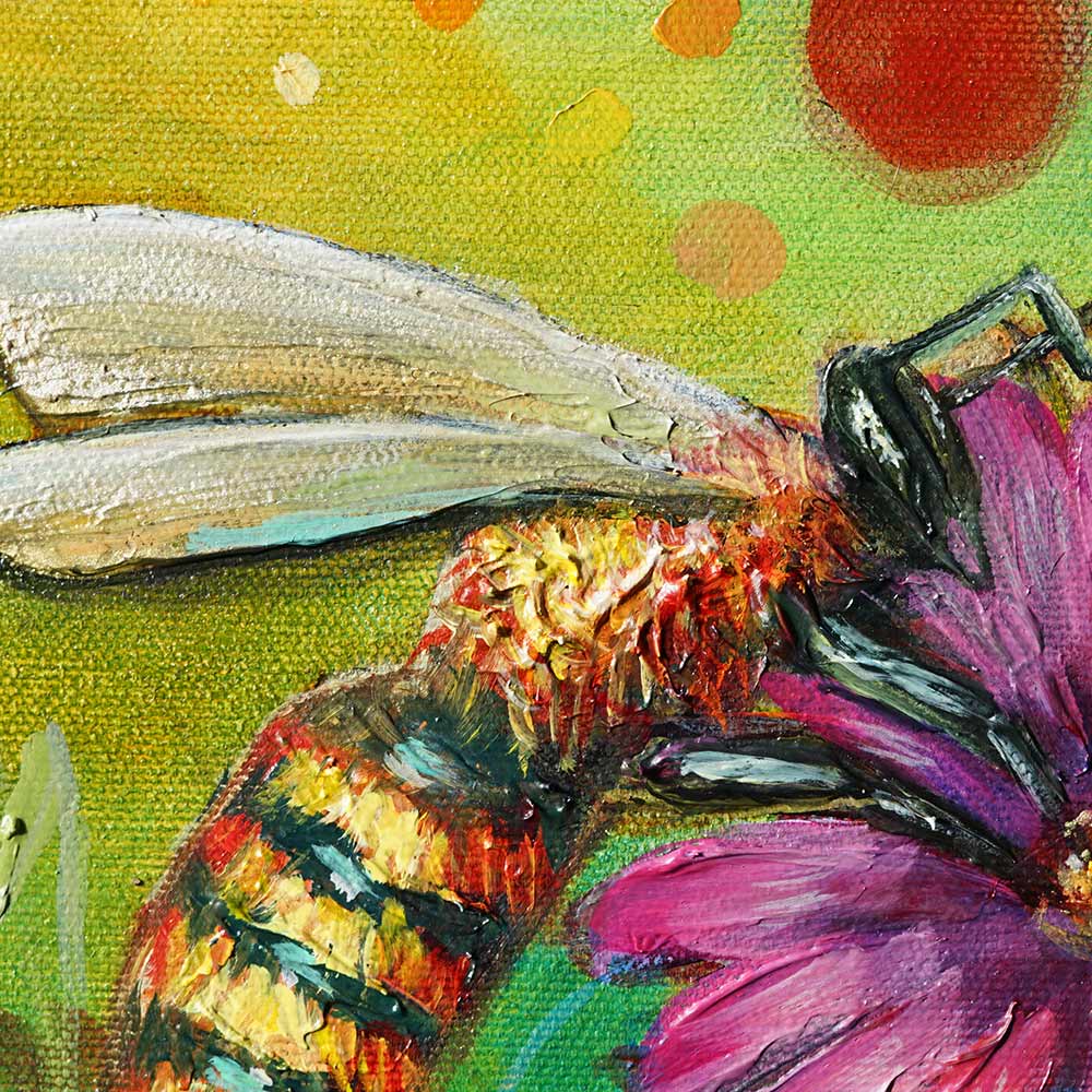 Intricate bee detail in oil