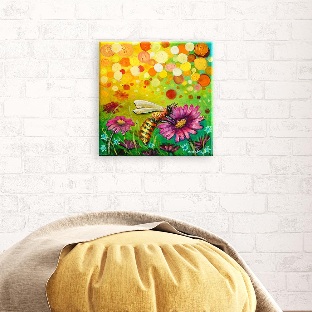 Vibrant bee art in room